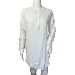 Jealous Tomato Dress Women Medium White Shirt Sheer Lace Popover Neutral Minimal